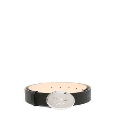 Emporio Armani Engraved-logo Buckle Belt In Nude