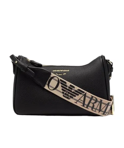 Emporio Armani Engraved-logo Faux-leather Crossbody Bag In Black