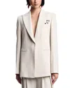Emporio Armani Single-breasted Blazer In Envers Satin With Jeu De Cartes Detail In Neutral