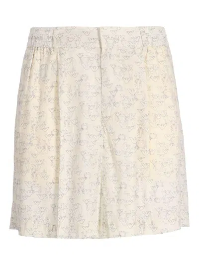 Emporio Armani Exclusive Allover Logo Bermuda Shorts In Marine/bianco