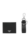Emporio Armani Exclusive Card Holder And Keyring Set In Black