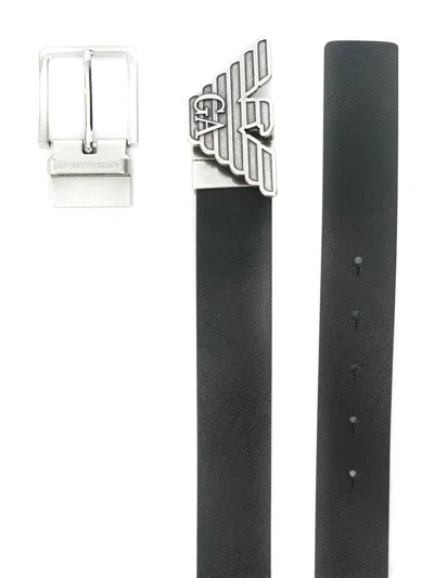 Emporio Armani Exclusive Leather Belt Set In Black