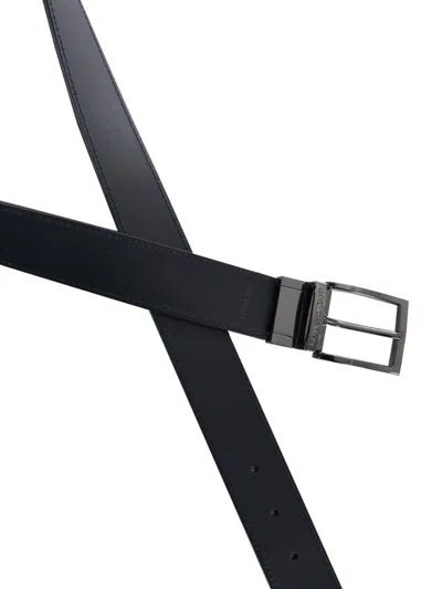Emporio Armani Exclusive Leather Reversible Belt In Blue