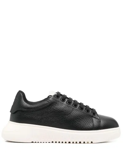 Emporio Armani Exclusive Leather Sneakers In Black