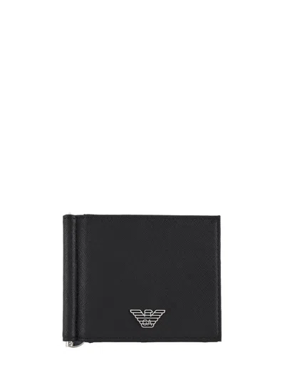 Emporio Armani Exclusive Logo Leather Wallet In Black