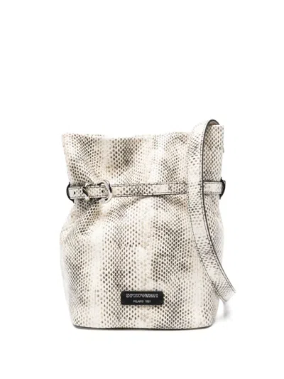 Emporio Armani Exclusive Python-print Leather Bucket Bag In Beige