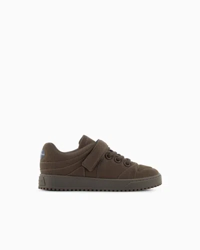 Emporio Armani Fabric Sneakers With Laces And Velcro In Green