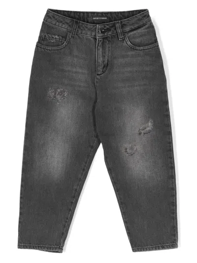 Emporio Armani Kids' Faded Baggy Jeans In Black