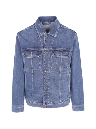 Emporio Armani Denim Jacket Regular Fit Distressed Detailing In Blue