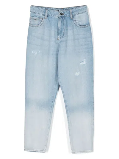 Emporio Armani Kids' Logo-plaque Faded Jeans In Blue