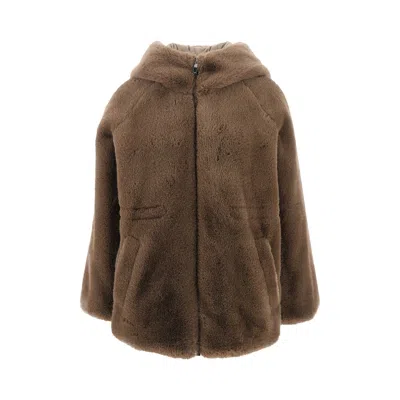 Emporio Armani Faux Fur And Nylon Reversible Jacket In Brown