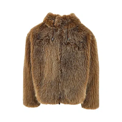 Emporio Armani Faux Fur Blouson Jacket In Brown