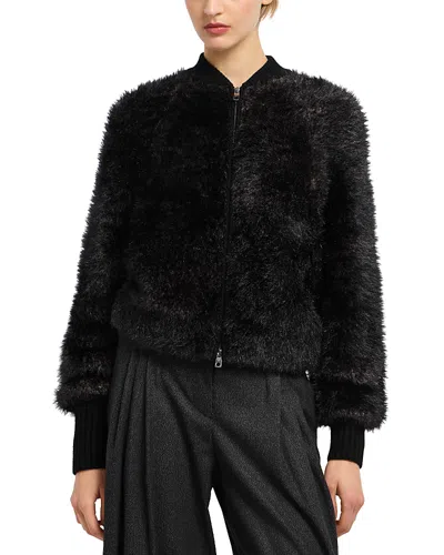 Emporio Armani Faux Fur Effect Bomber Jacket In Black