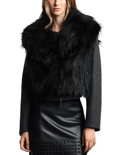 Emporio Armani Faux Fur Two In One Jacket In Gray