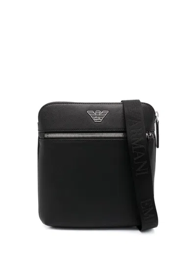 Emporio Armani Faux Leather Crossbody Bag In Black