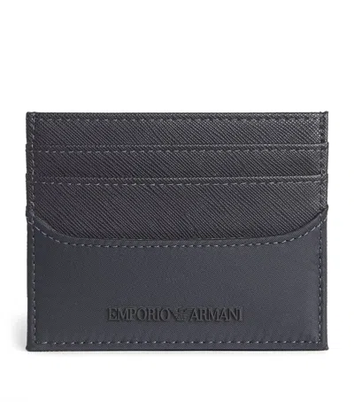 Emporio Armani Faux Leather Logo Card Holder In Blue