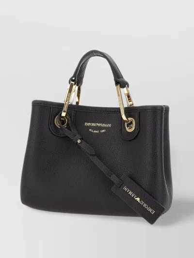 Emporio Armani Faux Leather Shoulder Bag With Deer Print In Black