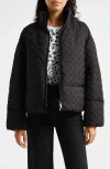 Emporio Armani Basket-weave High-neck Jacket In Solid Black