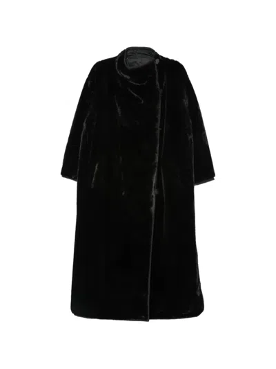 Emporio Armani Faux Fur Funnel Neck Jacket In Black