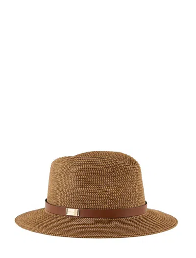 Emporio Armani Fedora Hat In Leather Brown