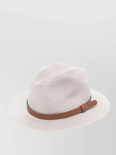 Emporio Armani Fedora Hat Wide Brim Textured Design Band In White
