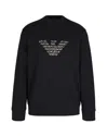 Emporio Armani Felpa Con Maxi Ricamo In Double Jersey Blu In Black