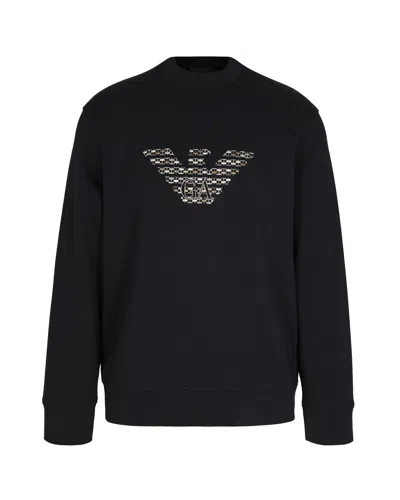 Emporio Armani Felpa Con Maxi Ricamo In Double Jersey Blu In Black
