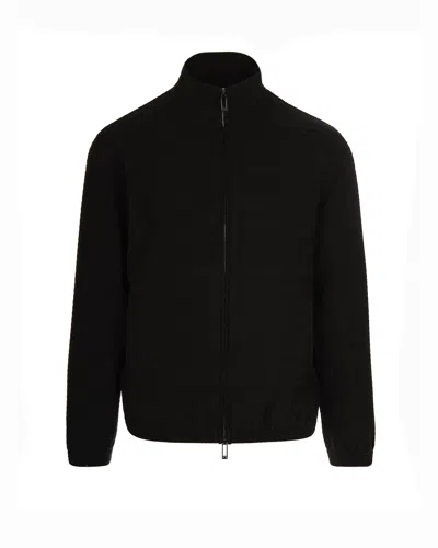 Emporio Armani Textured Zip-up Cardigan In Black