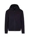Emporio Armani Official Store Double-jersey Hooded Zip-up Sweatshirt With Velour Details In Blue