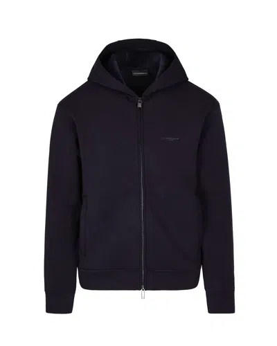 EMPORIO ARMANI NAVY BLUE LYOCELL BLEND BONDED JERSEY SWEATSHIRT