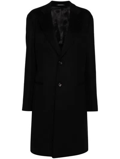 Emporio Armani Felted Coat In Black