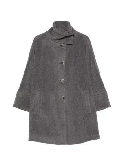Emporio Armani Button-fastening Funnel-neck Coat In Gray