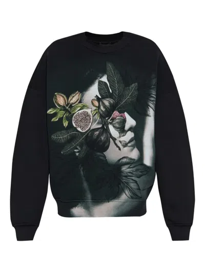 Emporio Armani Fig-print Crew-neck Sweatshirt In Black