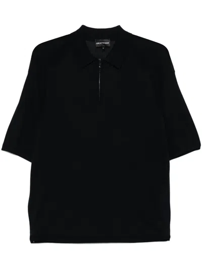 Emporio Armani Logo-embroidered Polo Shirt In Black