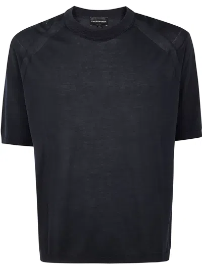 Emporio Armani Fine-ribbed T-shirt In Blue
