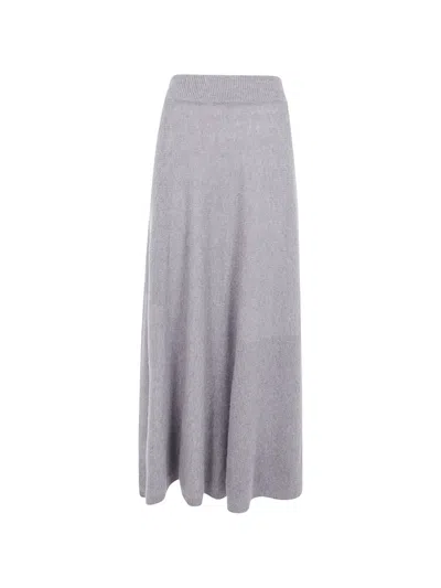 Emporio Armani Fine-knit Flared Midi Skirt In Gray