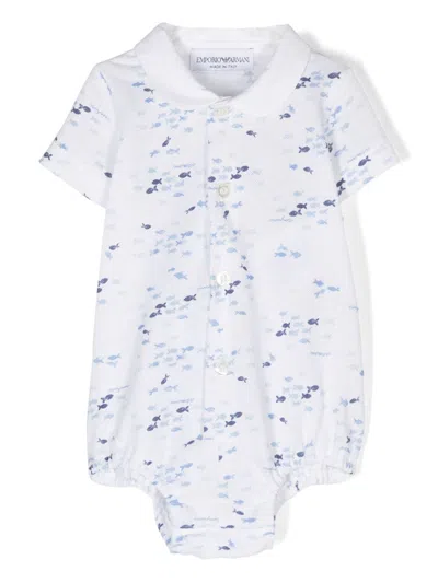 Emporio Armani Babies' Fish-motif Cotton Bodysuit In White