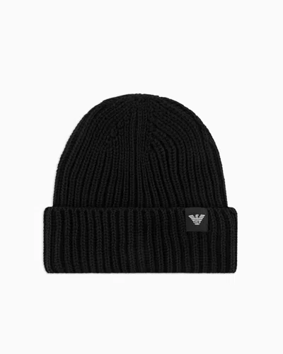 EMPORIO ARMANI FISHERMAN’S RIB VIRGIN WOOL-BLEND BEANIE