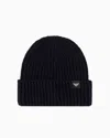 Emporio Armani Logo-patch Knitted Beanie In Navy Blue