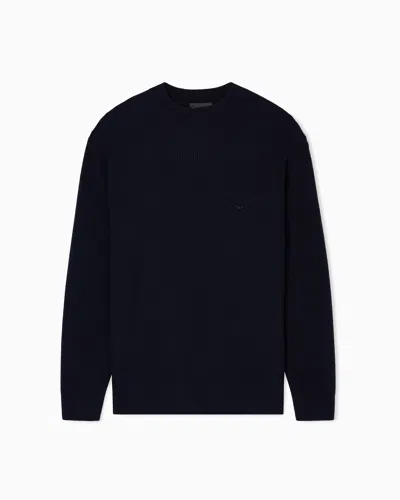 Emporio Armani Fisherman's Rib Virgin-wool Jumper In Blue
