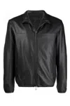 Emporio Armani Leather Jacket With Stand-up Collar In Black