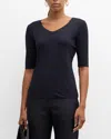 Emporio Armani Viscose Jersey V-neck T-shirt In Navy Blue