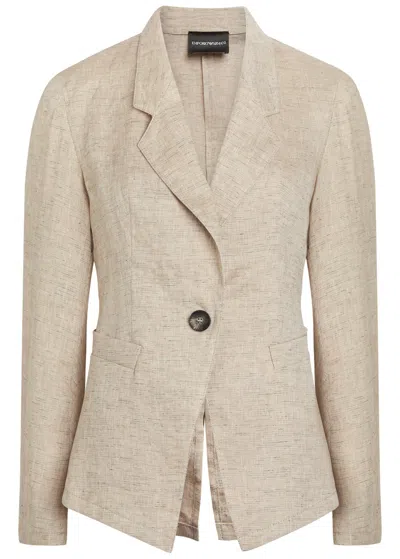 Emporio Armani Fitted Linen-blend Blazer In Neutral