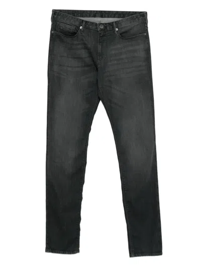 Emporio Armani Logo Plaque Slim Cut Jeans In Black