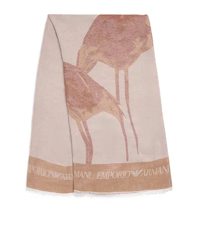 Emporio Armani Flamingo Jacquard Scarf In Brown