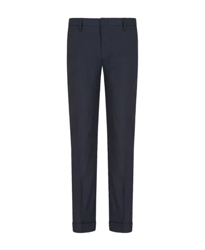 Emporio Armani Flanged Micro-textured Casual Pants In Black