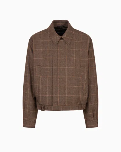 Emporio Armani Flannel Blouson With A Check Motif In Brown