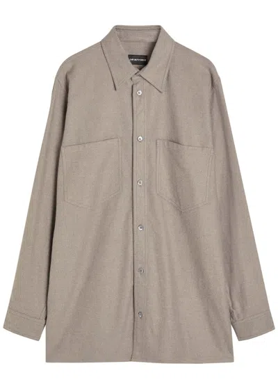 Emporio Armani Flannel Overshirt In Brown