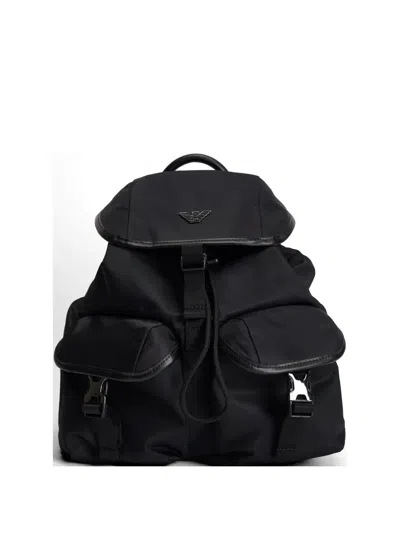 Emporio Armani Flap Buckle Backpack In Black