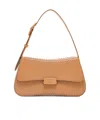 Emporio Armani Leather Shoulder Bag With Interweaving In Camel